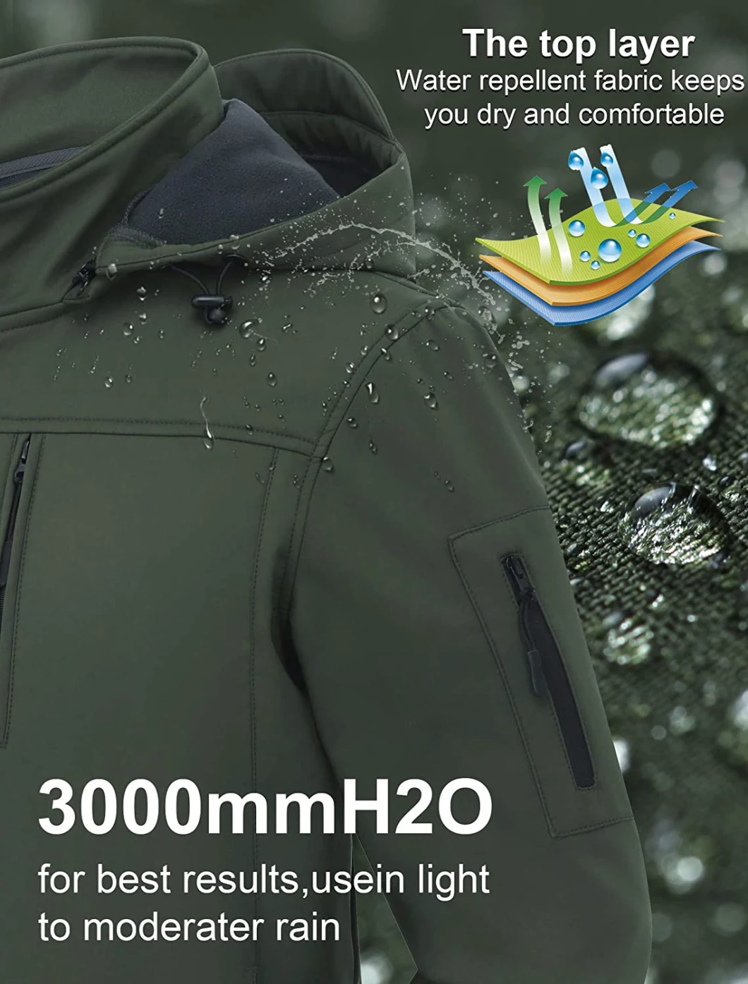 Men Softshell Military style Winter Sport Waterproof Windproof Fashion Outdoor Jacket with Removable Hood