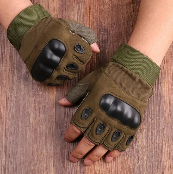 Riding Marching Cut - Proof Field Performance Sports Fitness Hard Shell Half Finger Tactical Gloves