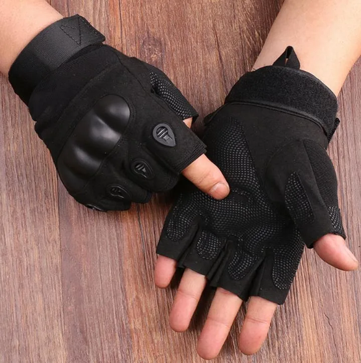 Riding Marching Cut - Proof Field Performance Sports Fitness Hard Shell Half Finger Tactical Gloves