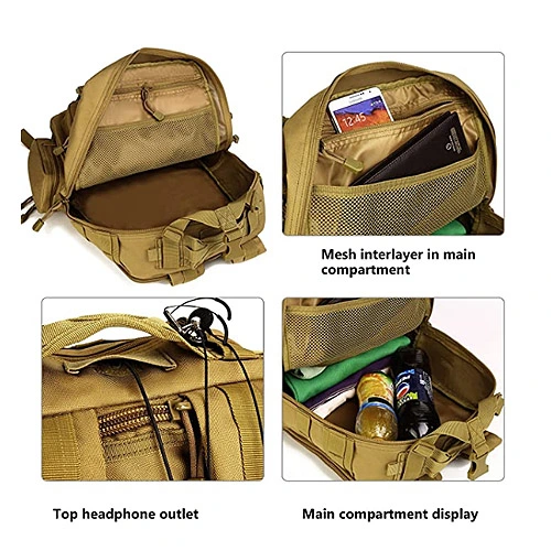 Tactical Style Tactical Backpack Day Assault Pack Molle Bag with Patch - Rain Cover Included